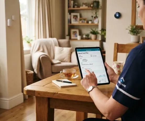 Client using a tablet at home
